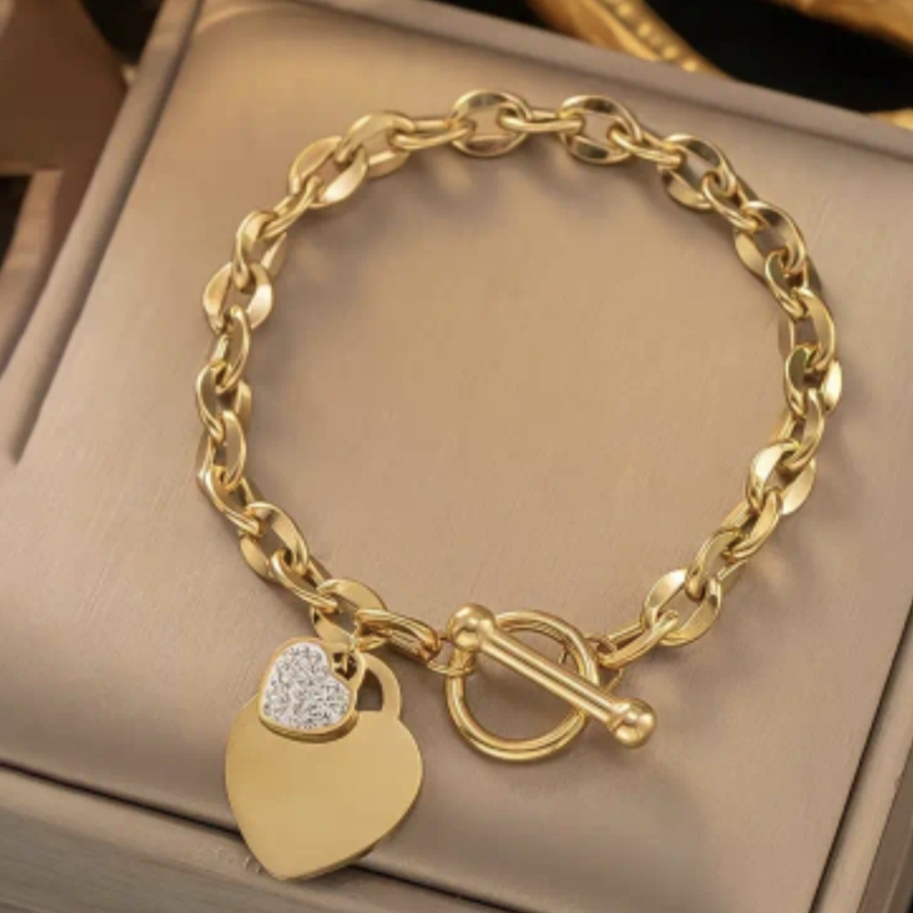 Titanium steel Love Heart OT clasp Bracelet for women. Simple and Elegant